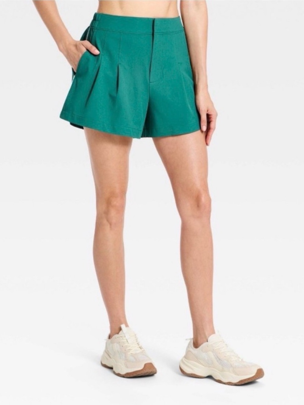 All in Motion Women’s Woven Pleated High Rise Golf Shorts - Medium. Forest Green